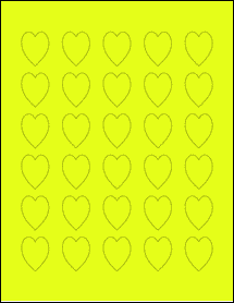 Sheet of 1" x 1.25" Fluorescent Yellow labels