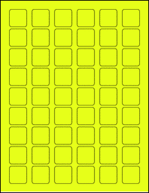 Sheet of 1" x 1" Fluorescent Yellow labels