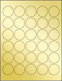 Sheet of 1.465" Circle Gold Foil Inkjet labels