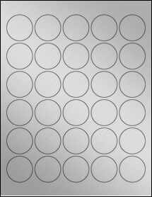 Sheet of 1.465" Circle Weatherproof Silver Polyester Laser labels