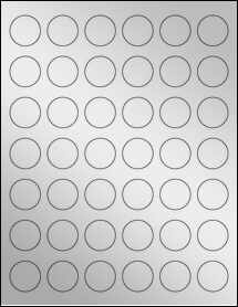 Sheet of 1.1024" Circle Silver Foil Laser labels