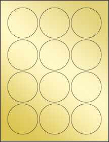 Sheet of 2.375" Circle Gold Foil Inkjet labels