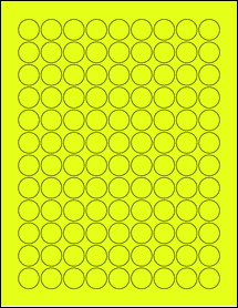 Sheet of 0.75" Circle Fluorescent Yellow labels