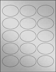 Sheet of 2.5" x 1.75" Oval Weatherproof Silver Polyester Laser labels