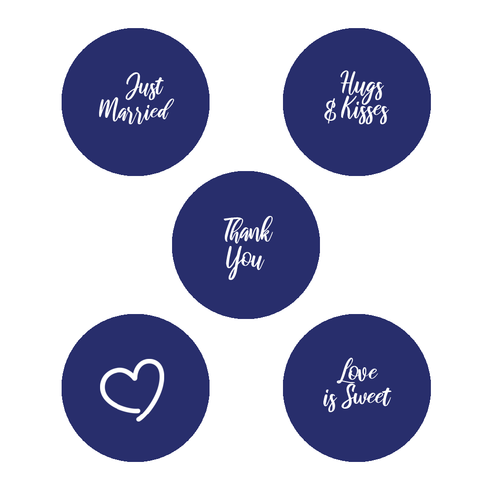 0.75" Assorted Kiss Candy Labels (Blue) - Pre-Printed Wedding Favor Candy Labels - Circle - 108 Labels/Sheet
