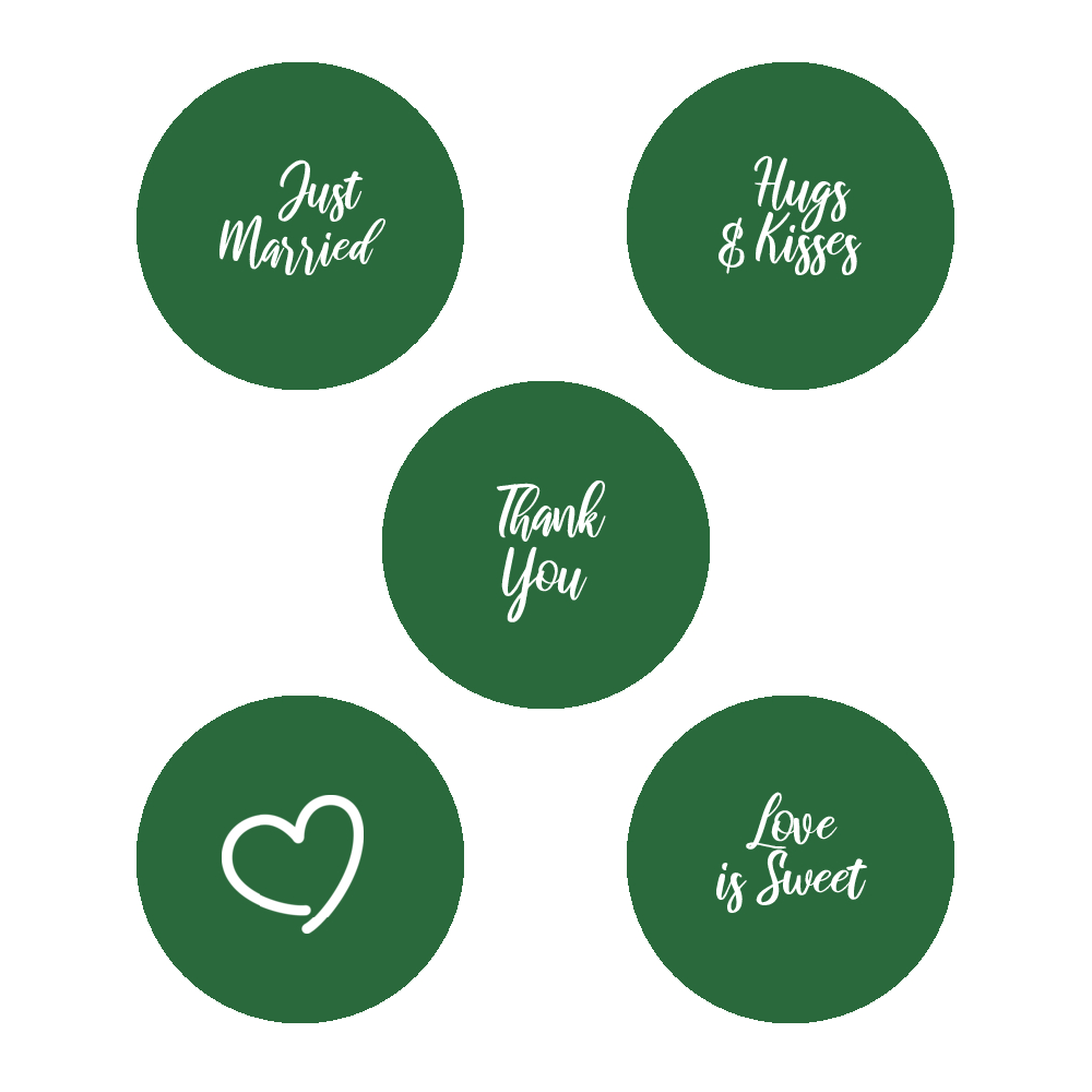 0.75" Assorted Kiss Candy Labels (Green) - Pre-Printed Wedding Favor Candy Labels - Circle - 108 Labels/Sheet