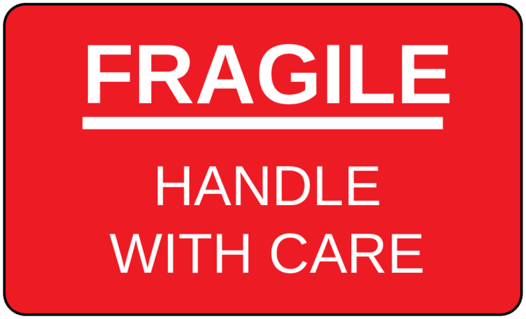 3.0625" x 1.8375" Fragile, Handle with Care (Red) - Pre-Printed Shipping Labels - RC - 10 Labels/Sheet