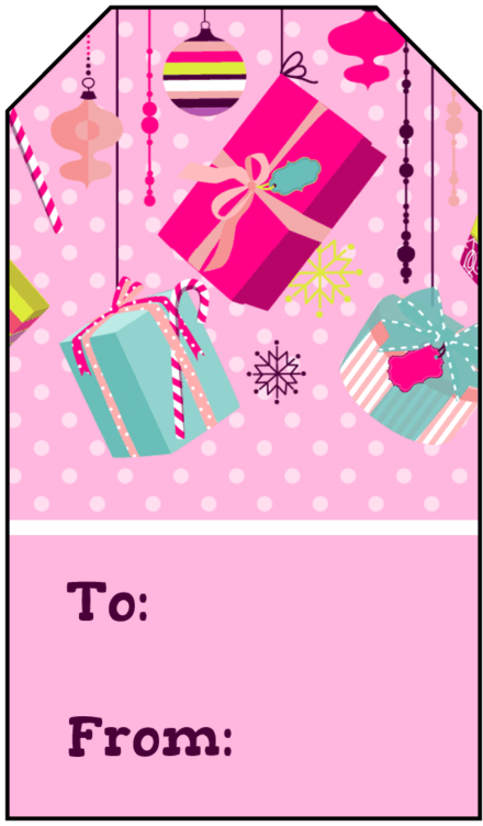 1.75" x 3" Pink Presents Gift Tags - Pre-Printed Gift Tag / Labels - Decorative - 12 Labels/Sheet