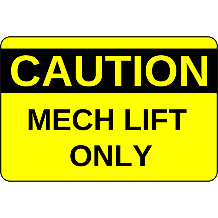 2.75" x 2" Caution: Mech (Machine) Lift Labels - Pre-Printed Labels - RC - 8 Labels/Sheet