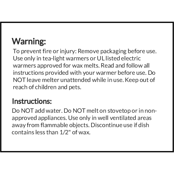 2" x 1.5" Wax Melt Warning Labels - Pre-Printed Labels - SC - 18 Labels/Sheet