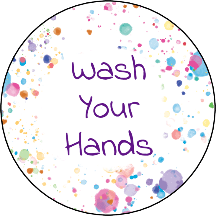 2.5" Circle "Wash Your Hands" Stickers - Pre-Printed Labels - Circle - 12 Labels/Sheet