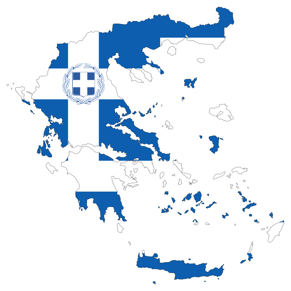 Download OnlineLabels Clip Art - Greece Map Flag With Stroke And Coat Of Arms