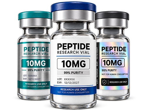 Three peptide vials with custom labels.