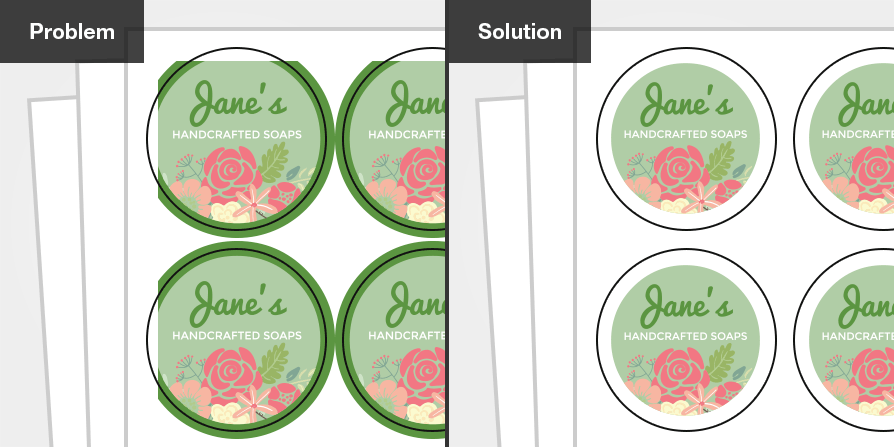 Labels aren't printing correctly: The sides of my design aren't printing; circle; non-printable margins; added white/blank border