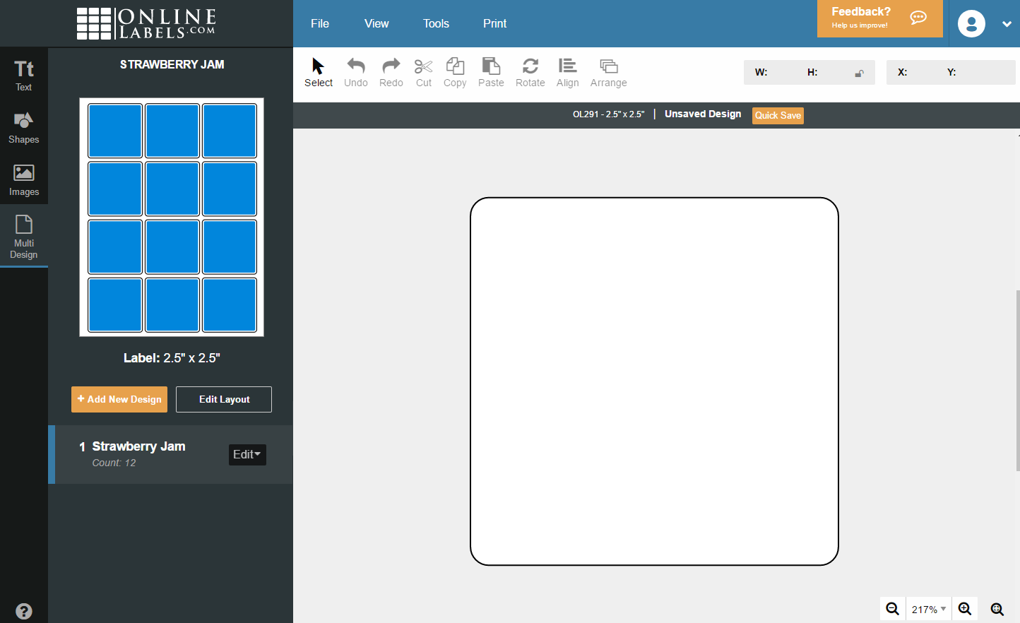 Starting a new design in page view