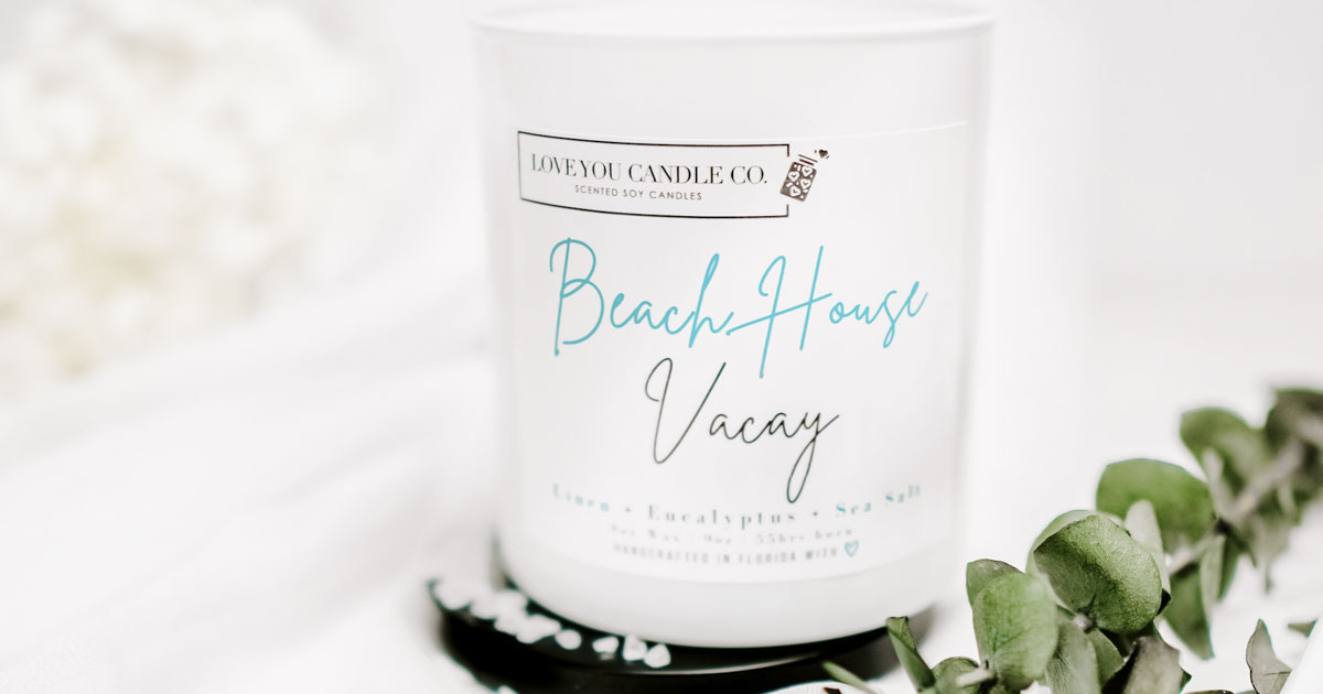 Beach house vacay candle label