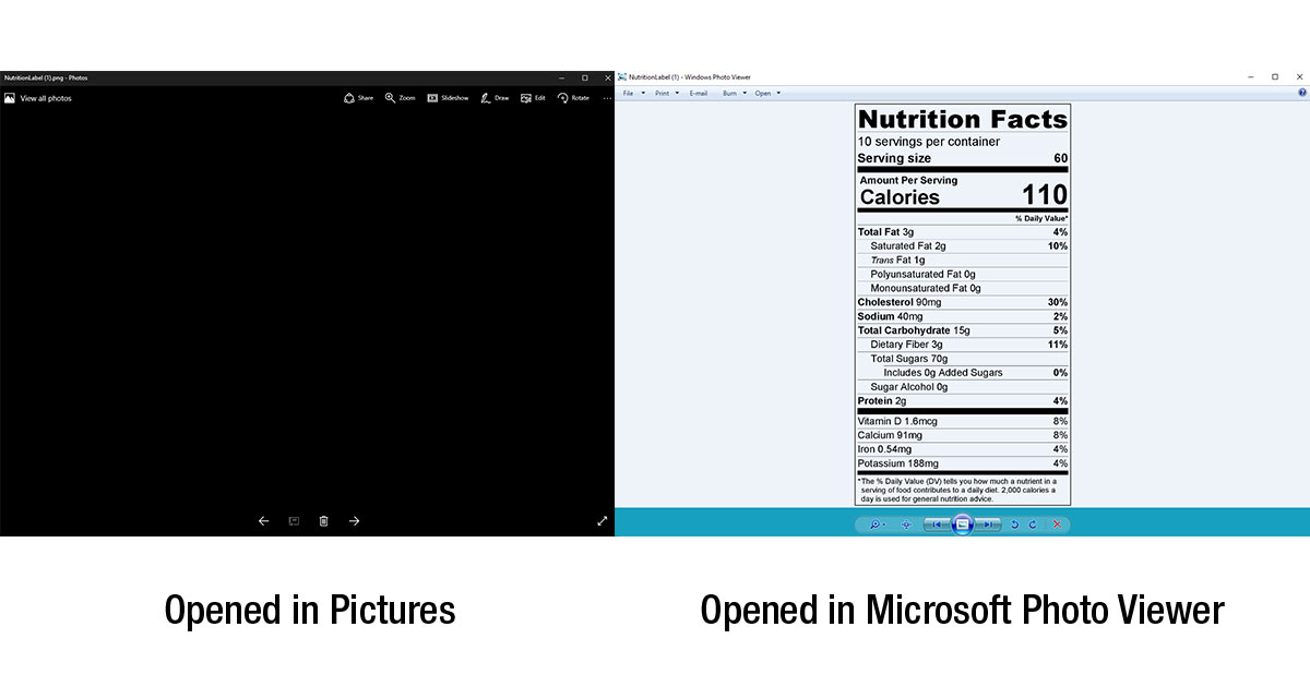 Comparison of files opened on a black background versus on a with white background