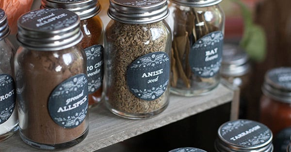 Chalkboard style farmhouse herb and spice circle labels
