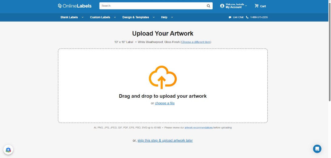 Upload artwork screen