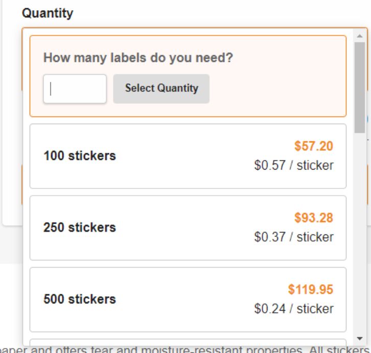 custom stickers ordering process screenshot