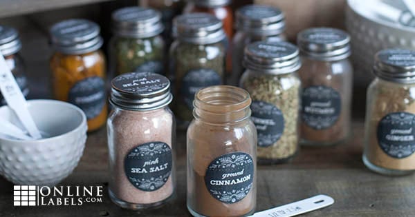 Spice jars with farmhouse style labels
