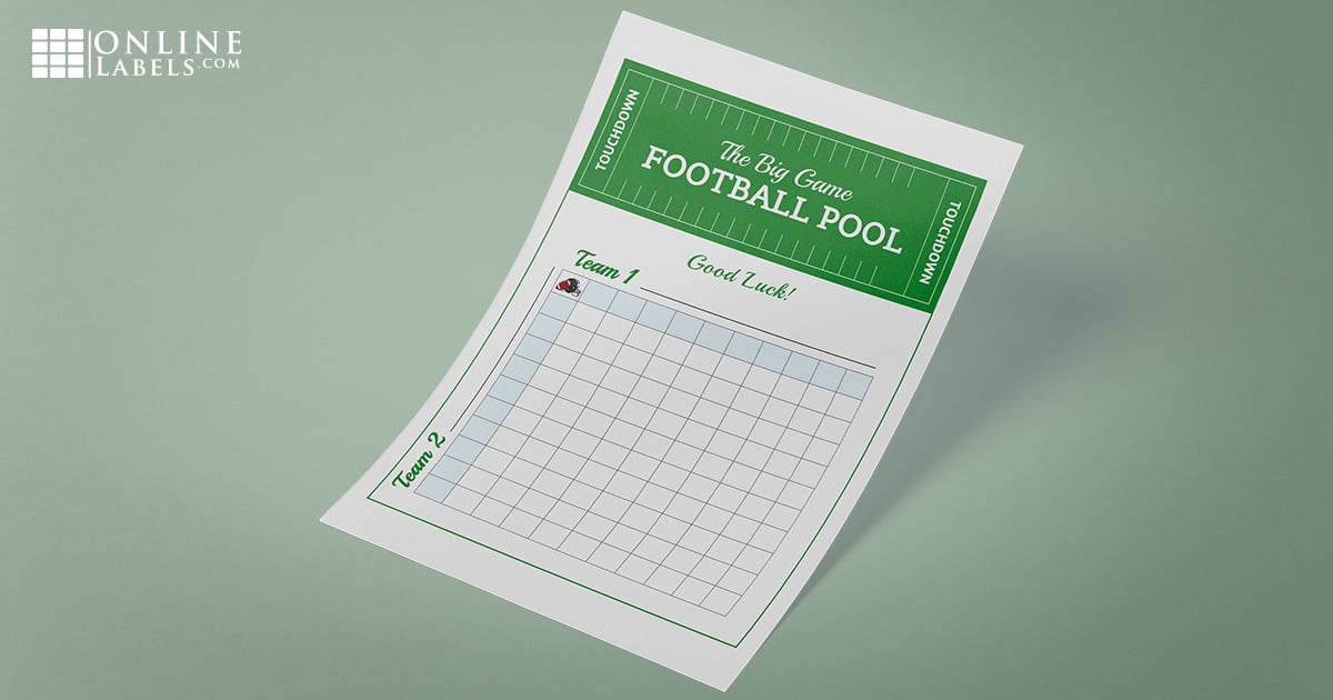 Free gambling party game template for Sunday football: score squares