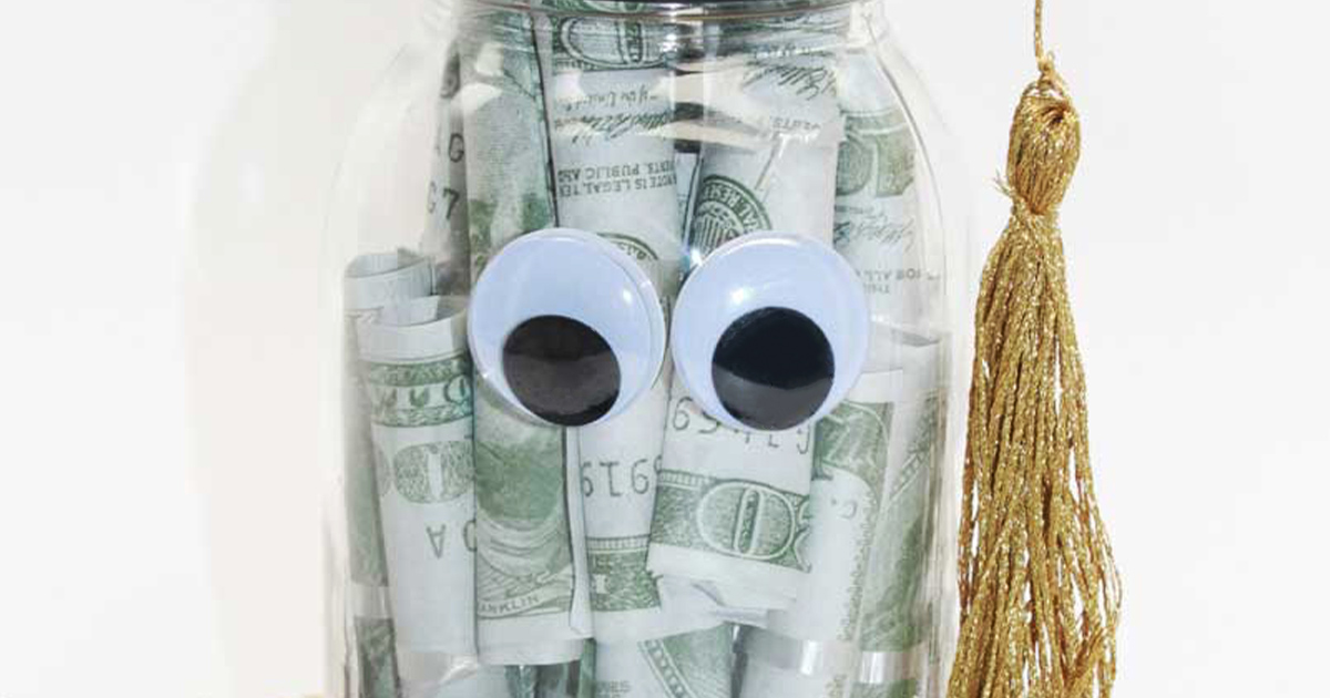 Graduation jar project with googly eyes