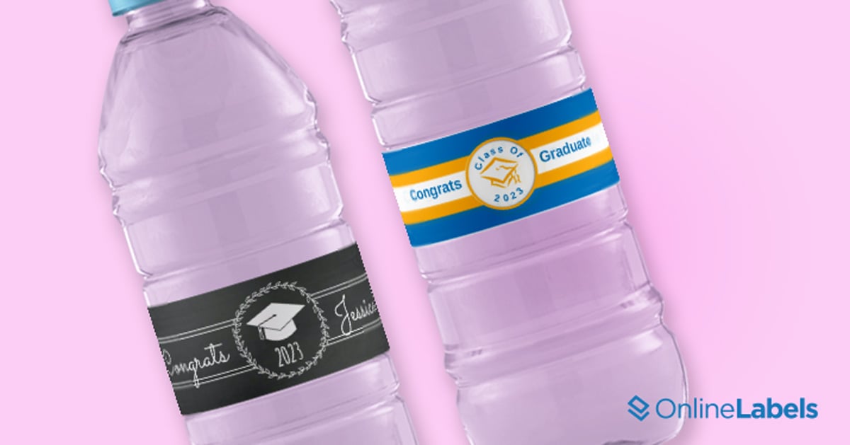 Celebrate a recent grad with these fun water bottle label templates, free download, customize with their school colors + name + year