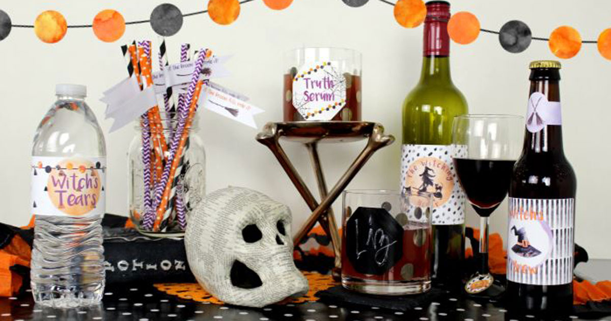 Halloween party decor: food and drink label templates