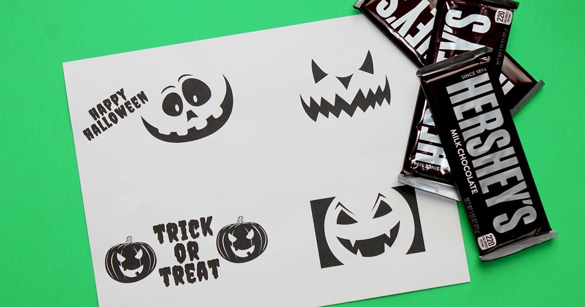 Full-sized Hershey's bars and printable labels.