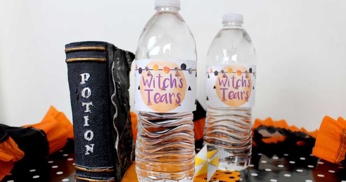 Water bottle label template for Halloween