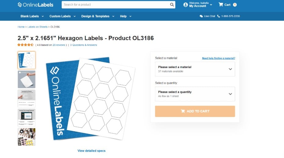 Hexagon label product page.