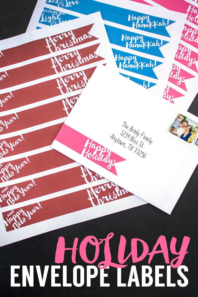 Printable wrap-around labels for Christmas, Hanukkah, and holiday card envelopes