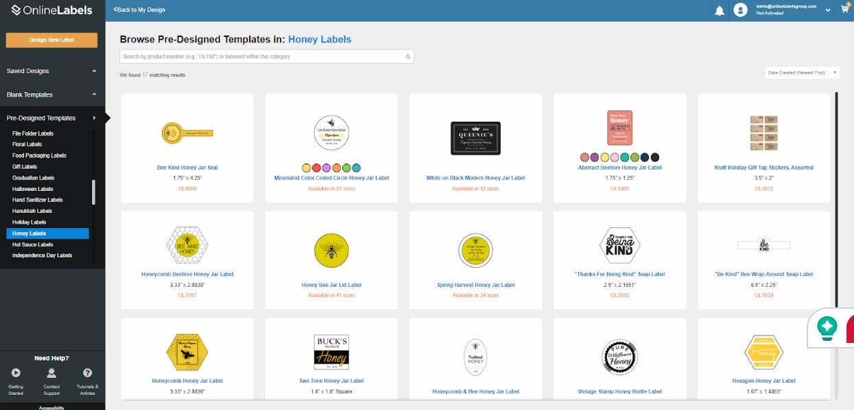 Honey label templates in Mastro Label Designer.