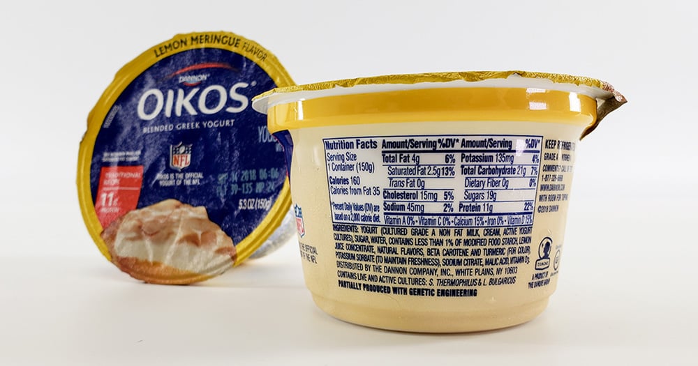 Oikos yogurt example of FDA requirement: ingredients statement