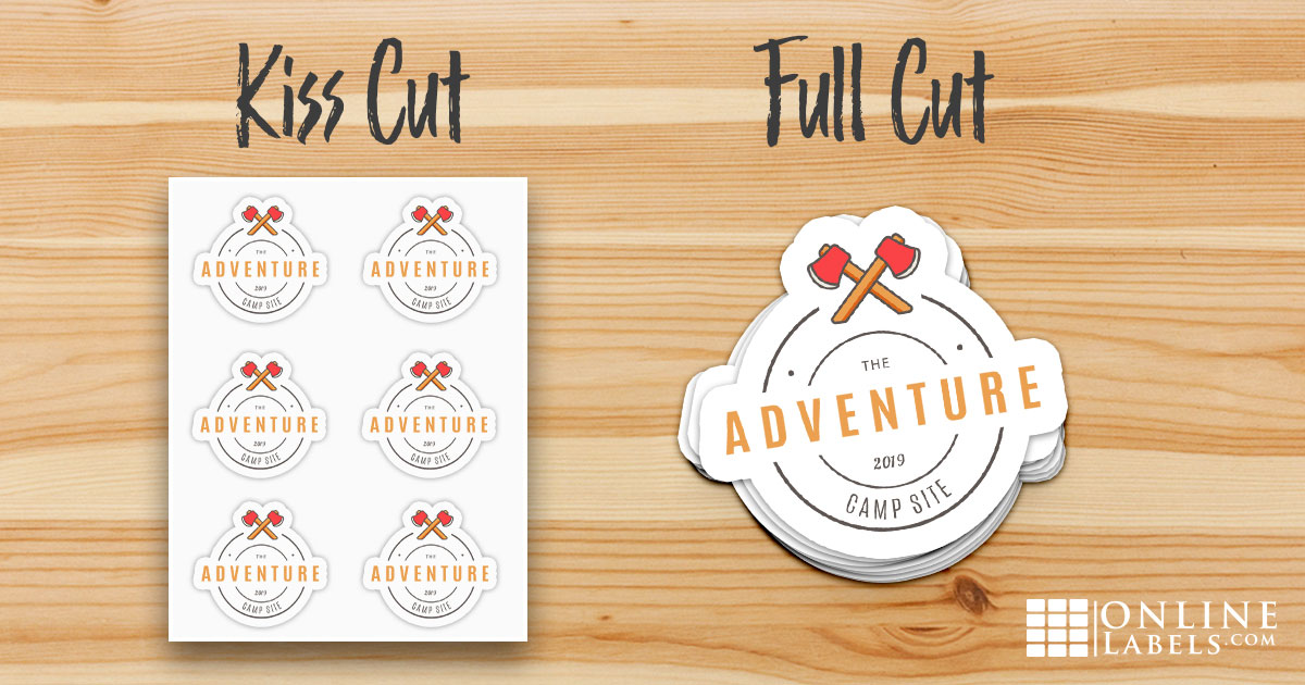 The different types of sticker cuts you can make with an electronic cutting machine: kiss cut stickers and full cut stickers