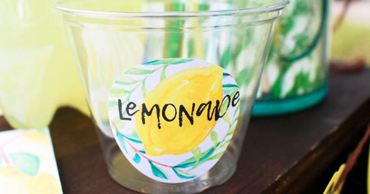 Add stickers to the cups of lemonade you're selling at your lemonade stand
