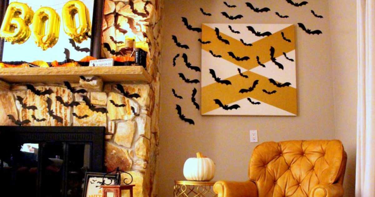 Bats coming out of fireplace, Halloween decorations