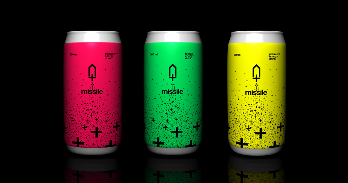 Neon labels wrapped around aluminum energy drink cans