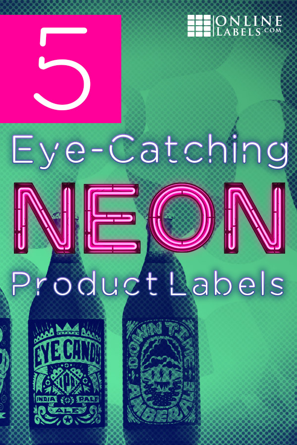 Examples of product label designs printed on fluorescent labels/neon label paper