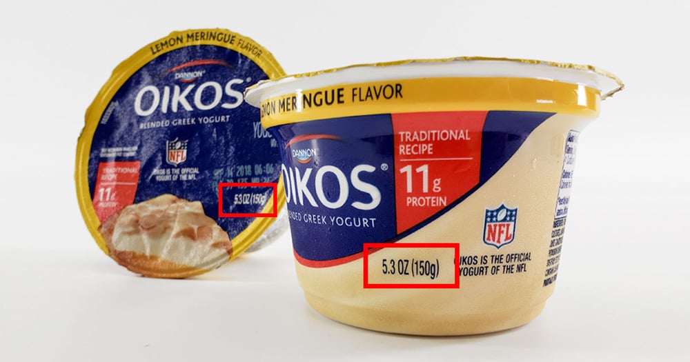 Oikos yogurt example of FDA requirement: net contents