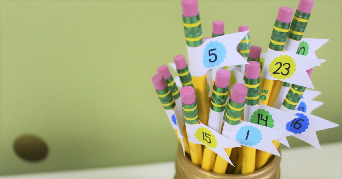 Pencil jar with label flags so they don't disappear