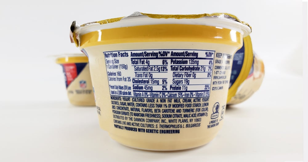 Oikos yogurt example of FDA requirement: nutrition facts