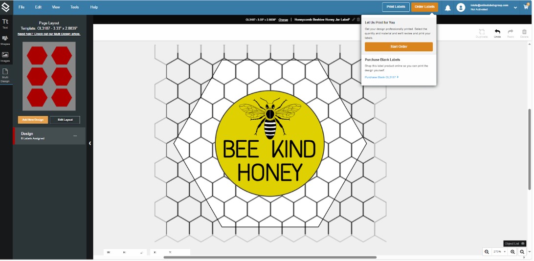 Ordering custom printed honey labels.