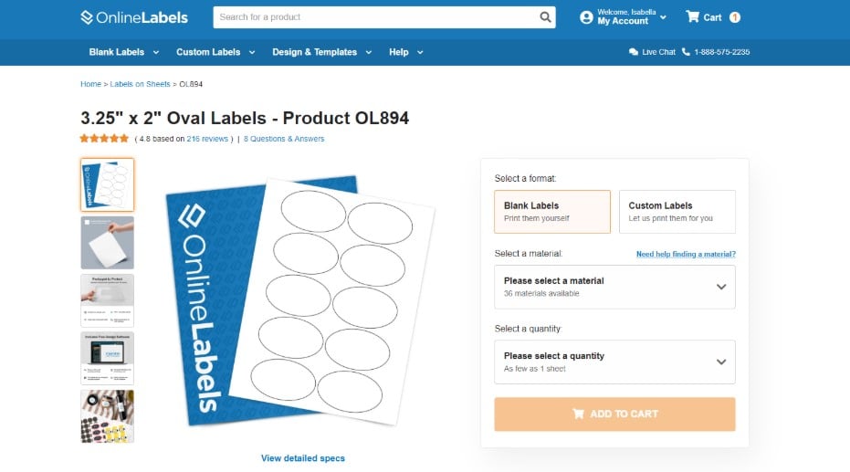 Oval label product page.