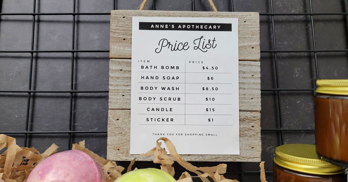 Price list card