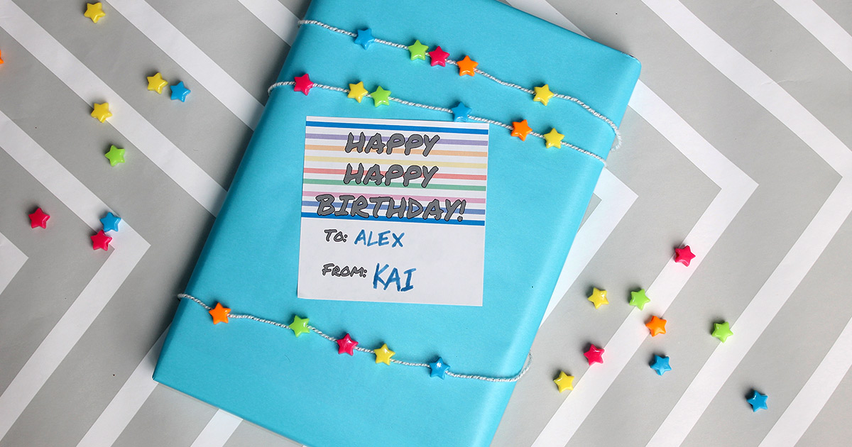 Printable birthday gift tag in use.