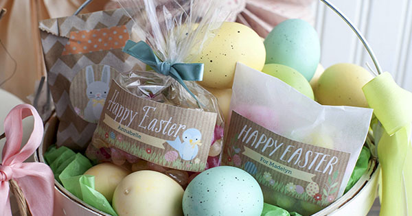 Children's Easter basket with eggs