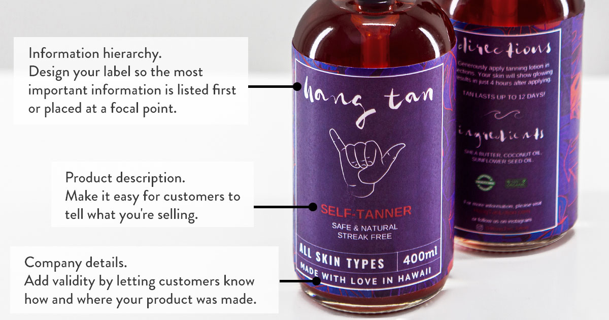Product label example, what to put on the front