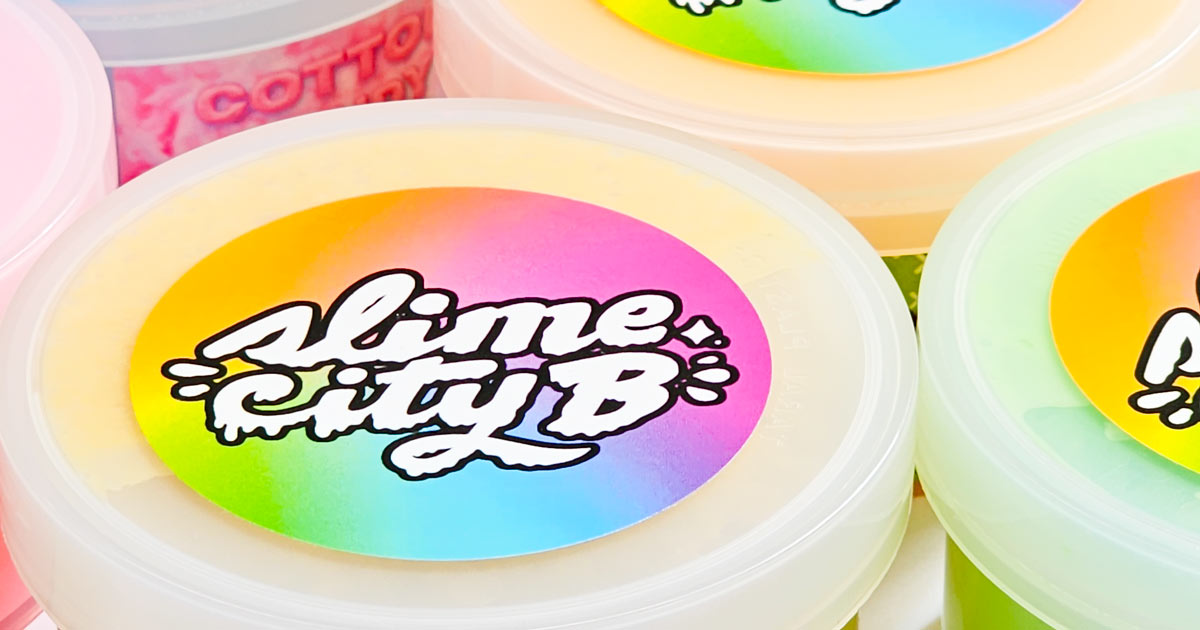 Close up of slime city B label